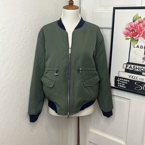 Initial Fashion Olive Green & Navy Reversible Bomber Jacket Size 3/M
